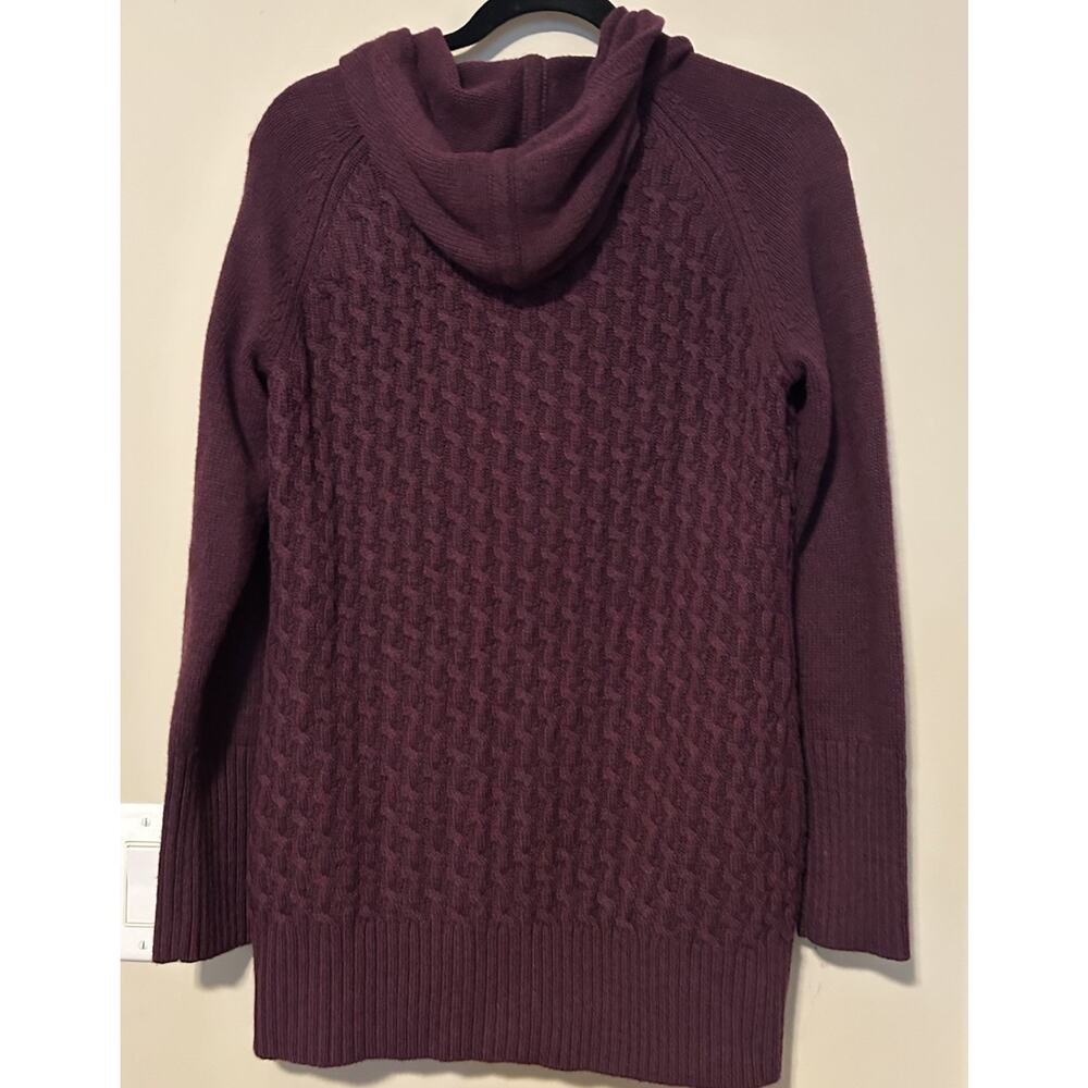 CAMBRIDGE Dry Goods Burgundy Full Zip Cable Knit Hooded Sweater Size M - Picture 2 of 9
